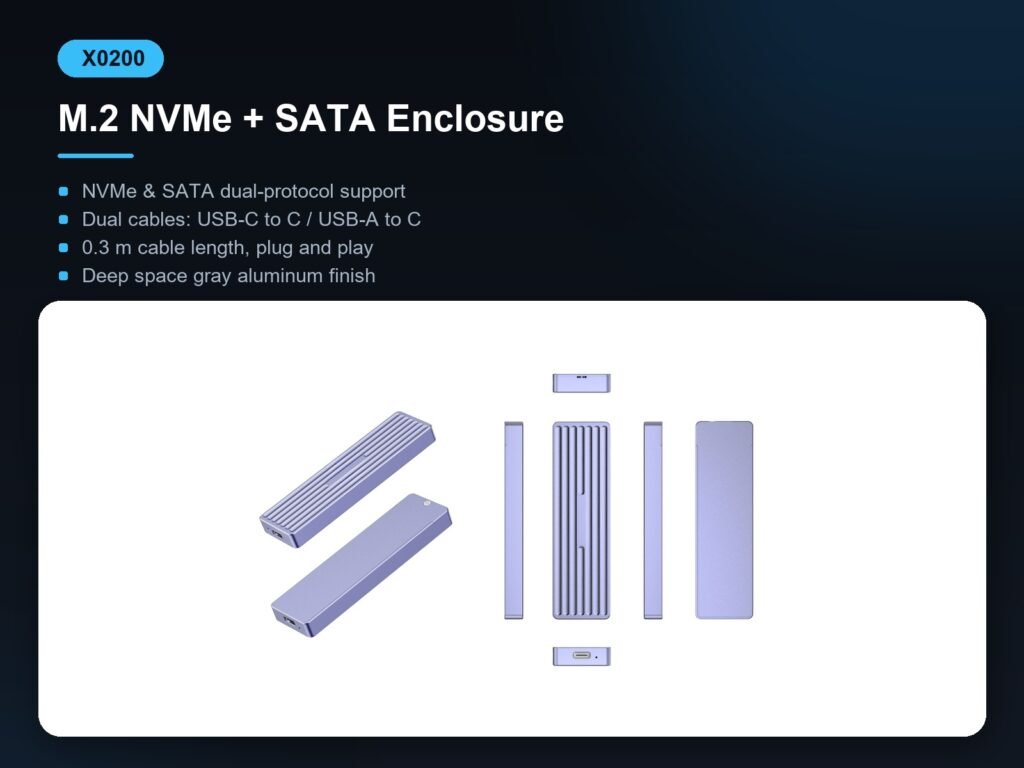 X0200 M.2 NVMe + SATA Enclosure